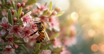 Eine Biene sammelt Honig an einer Manuka-Blüte. (Foto: AdobeStock_702831869 vxnaghiyev)